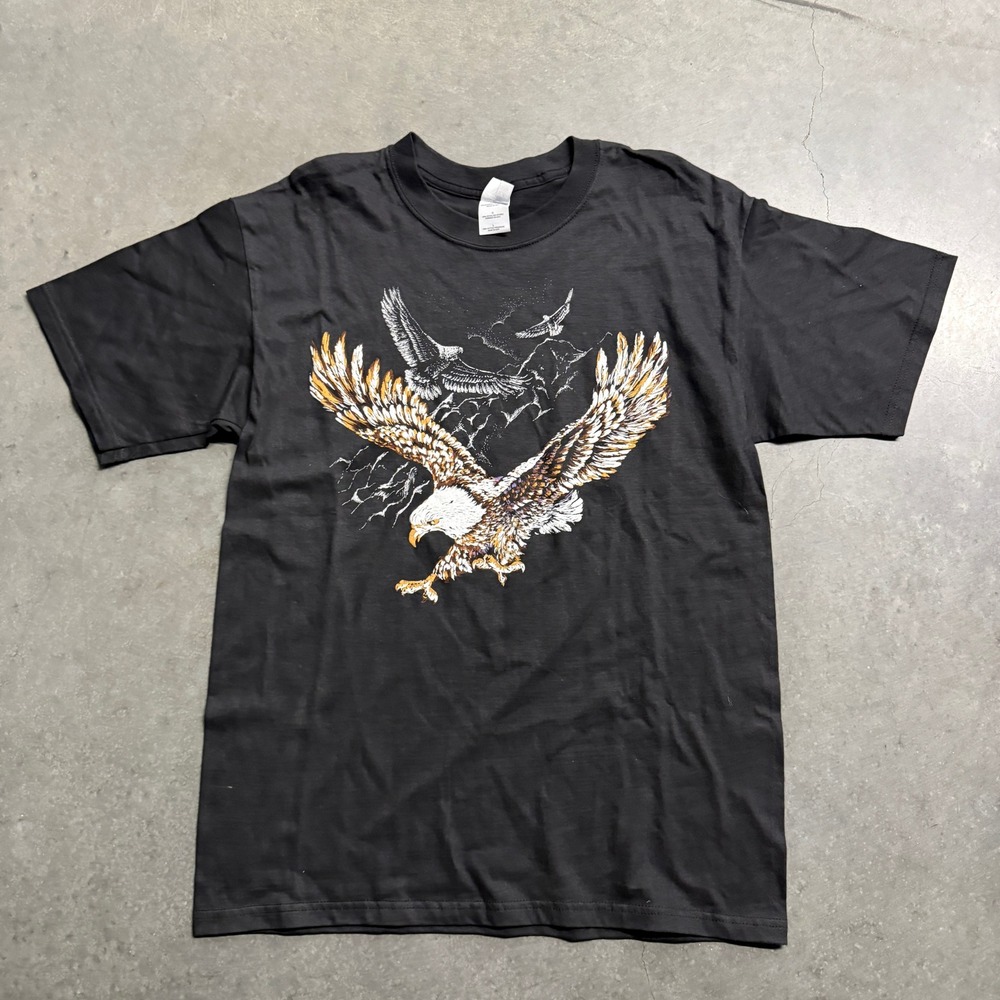 Gildan Ultra Cotton Mens Large Black Eagle Graphic T-Shirt Short Sleeve Heavy